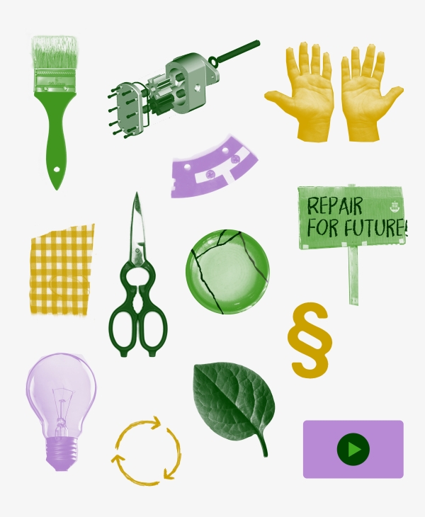 Grafik mit verschiedenen Werkzeugen und dem Appell: Repair for Future